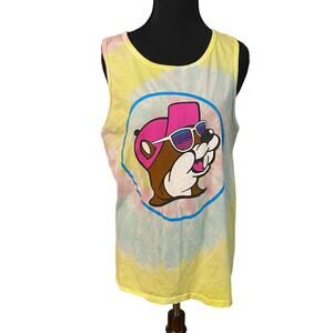 Buc-ee’s Tie Dye Tank Top Small S Multicolor Pastel Sleeveless Beaver Graphic